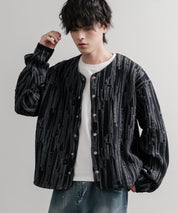 Upscape Audience アップスケープオーディエンス 日本製 国産 尾州 幾何柄コットンキルトフィンガーホール付きノーカラースナップボタンジャケット AUD7408 16552
