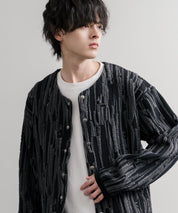 Upscape Audience アップスケープオーディエンス 日本製 国産 尾州 幾何柄コットンキルトフィンガーホール付きノーカラースナップボタンジャケット AUD7408 16552