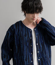 Upscape Audience アップスケープオーディエンス 日本製 国産 尾州 幾何柄コットンキルトフィンガーホール付きノーカラースナップボタンジャケット AUD7408 16552