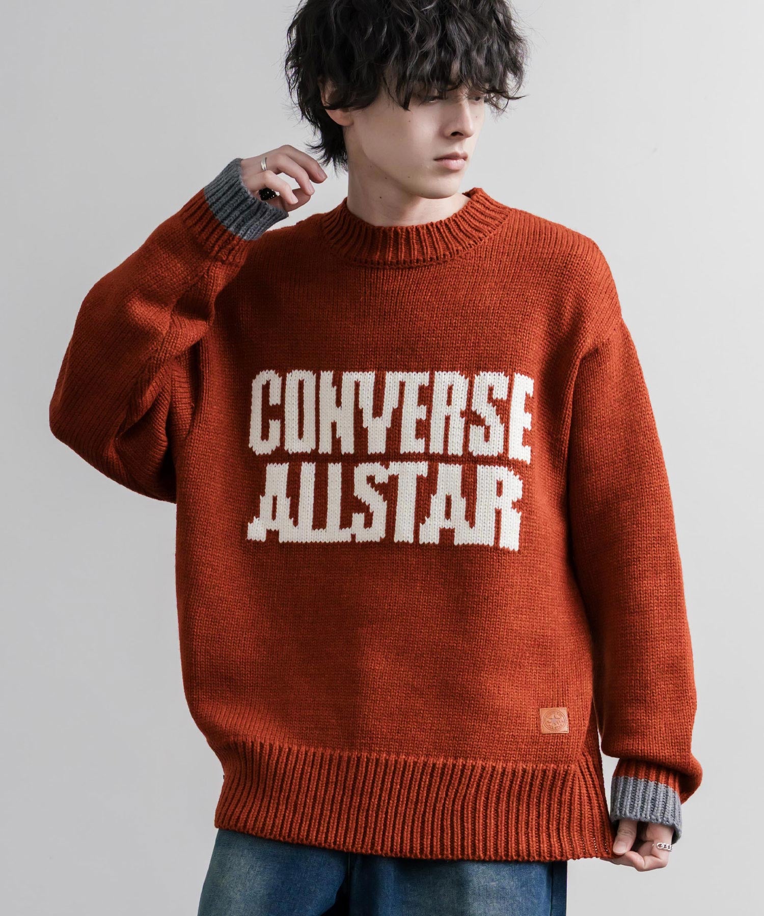 CONVERSE コンバース オーバーサイズローゲージクルーネック長袖ロゴニットセーター 16559