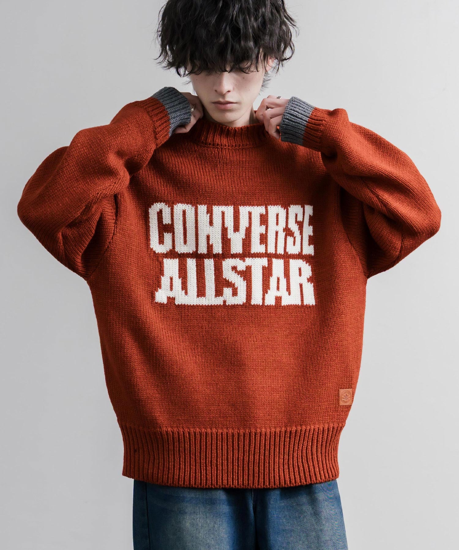 CONVERSE コンバース オーバーサイズローゲージクルーネック長袖ロゴニットセーター 16559