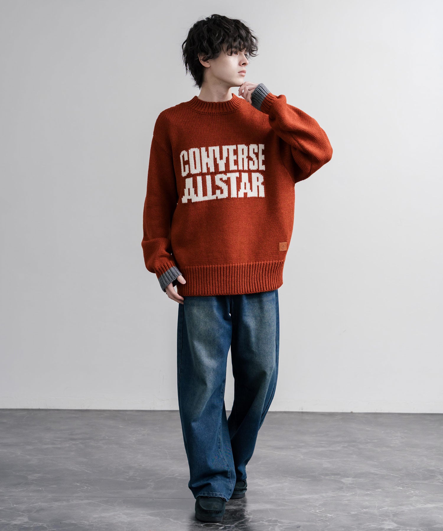 CONVERSE コンバース オーバーサイズローゲージクルーネック長袖ロゴニットセーター 16559