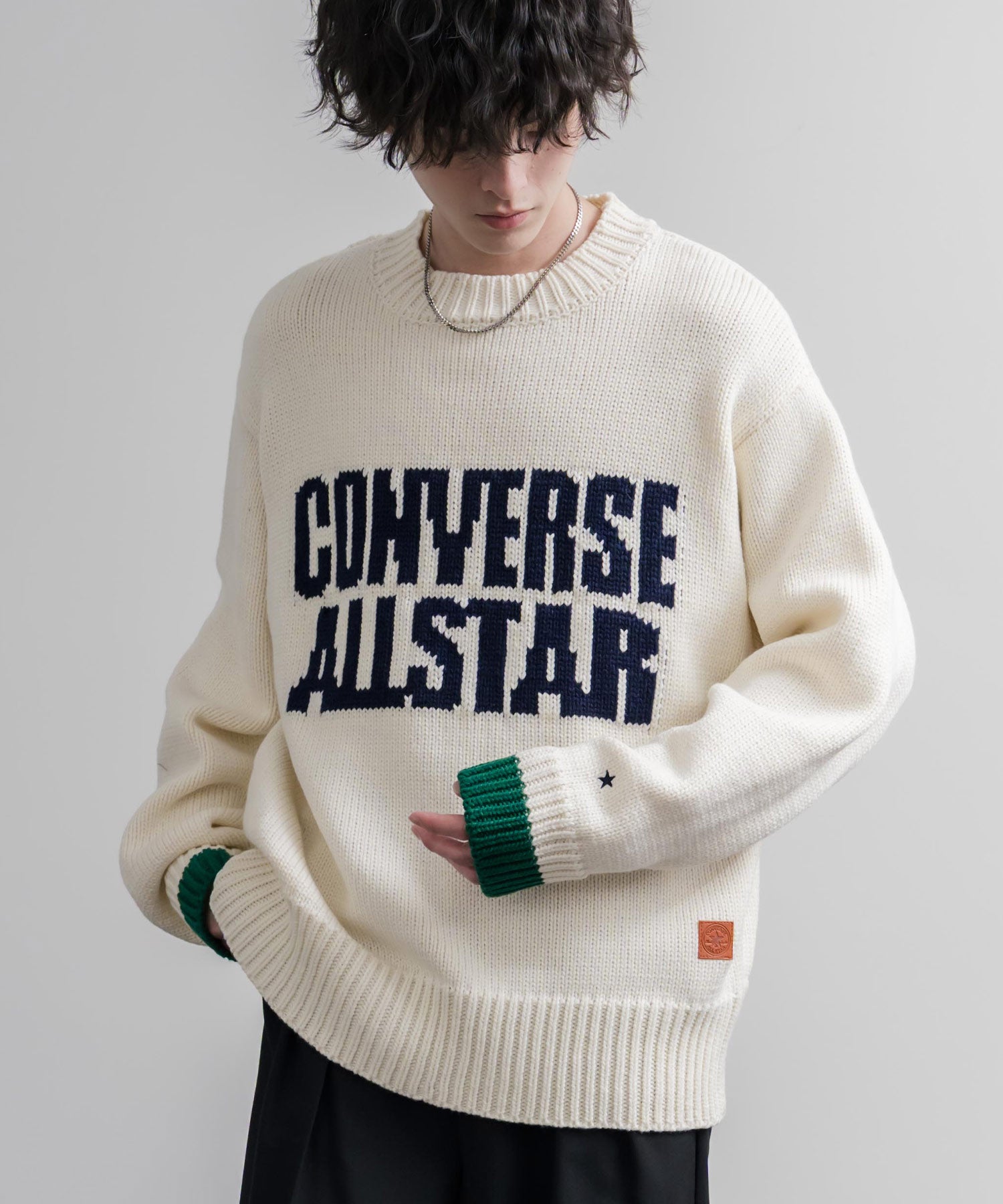 CONVERSE コンバース オーバーサイズローゲージクルーネック長袖ロゴニットセーター 16559