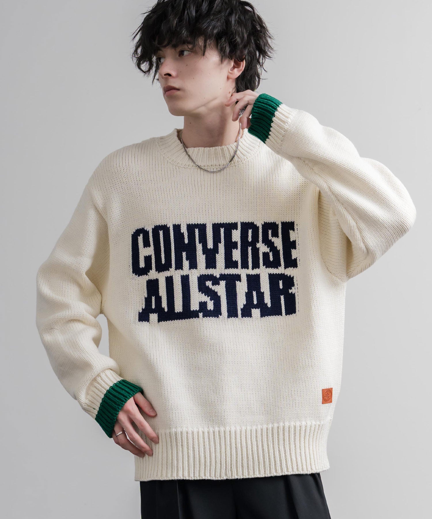 CONVERSE コンバース オーバーサイズローゲージクルーネック長袖ロゴニットセーター 16559