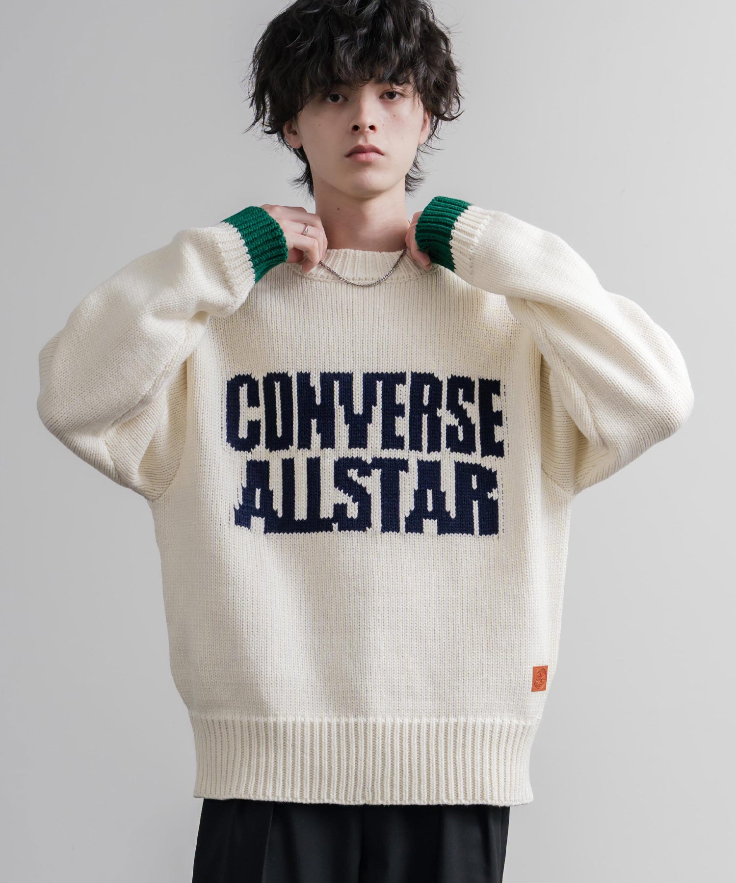 CONVERSE コンバース オーバーサイズローゲージクルーネック長袖ロゴニットセーター 16559