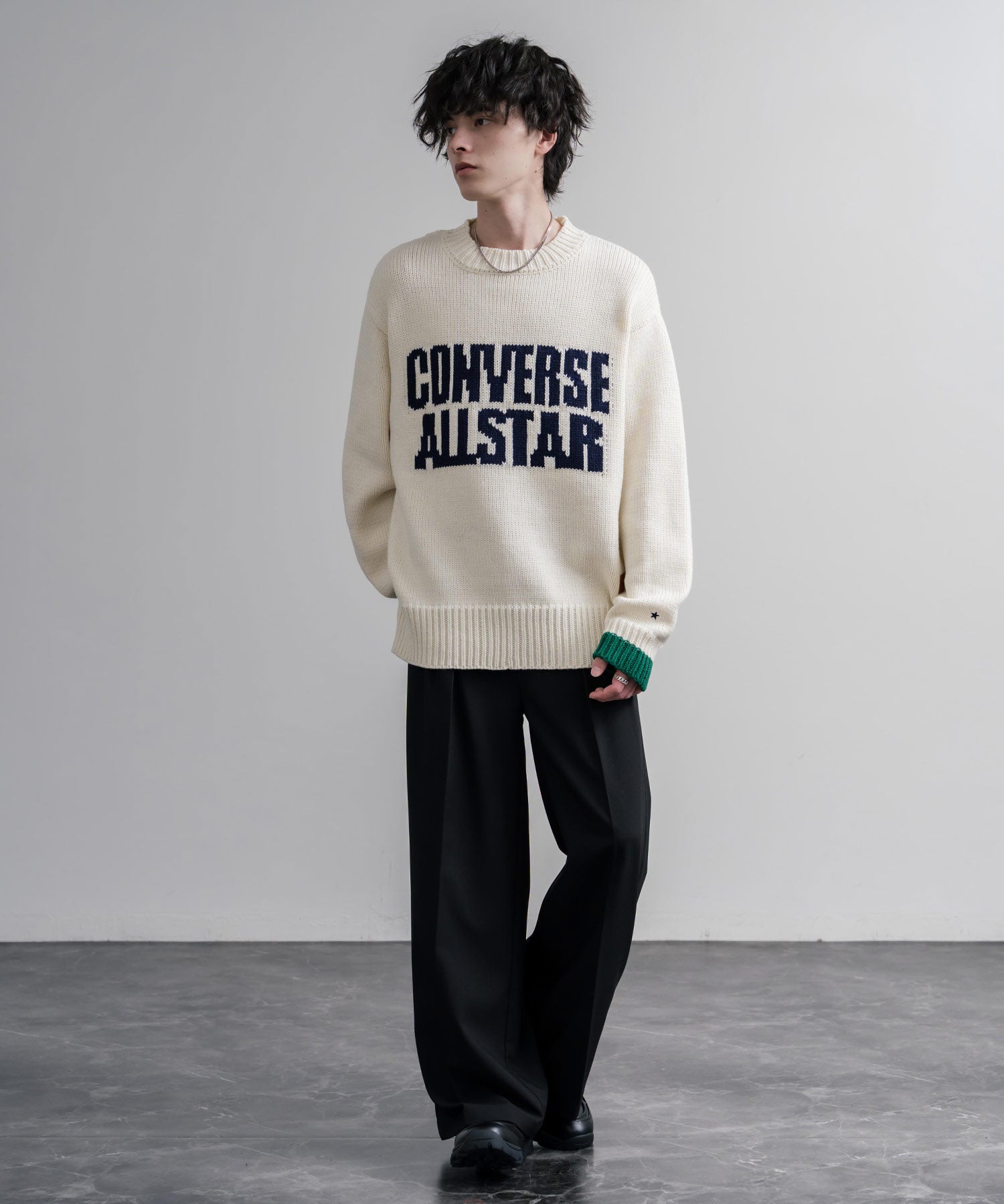 CONVERSE コンバース オーバーサイズローゲージクルーネック長袖ロゴニットセーター 16559