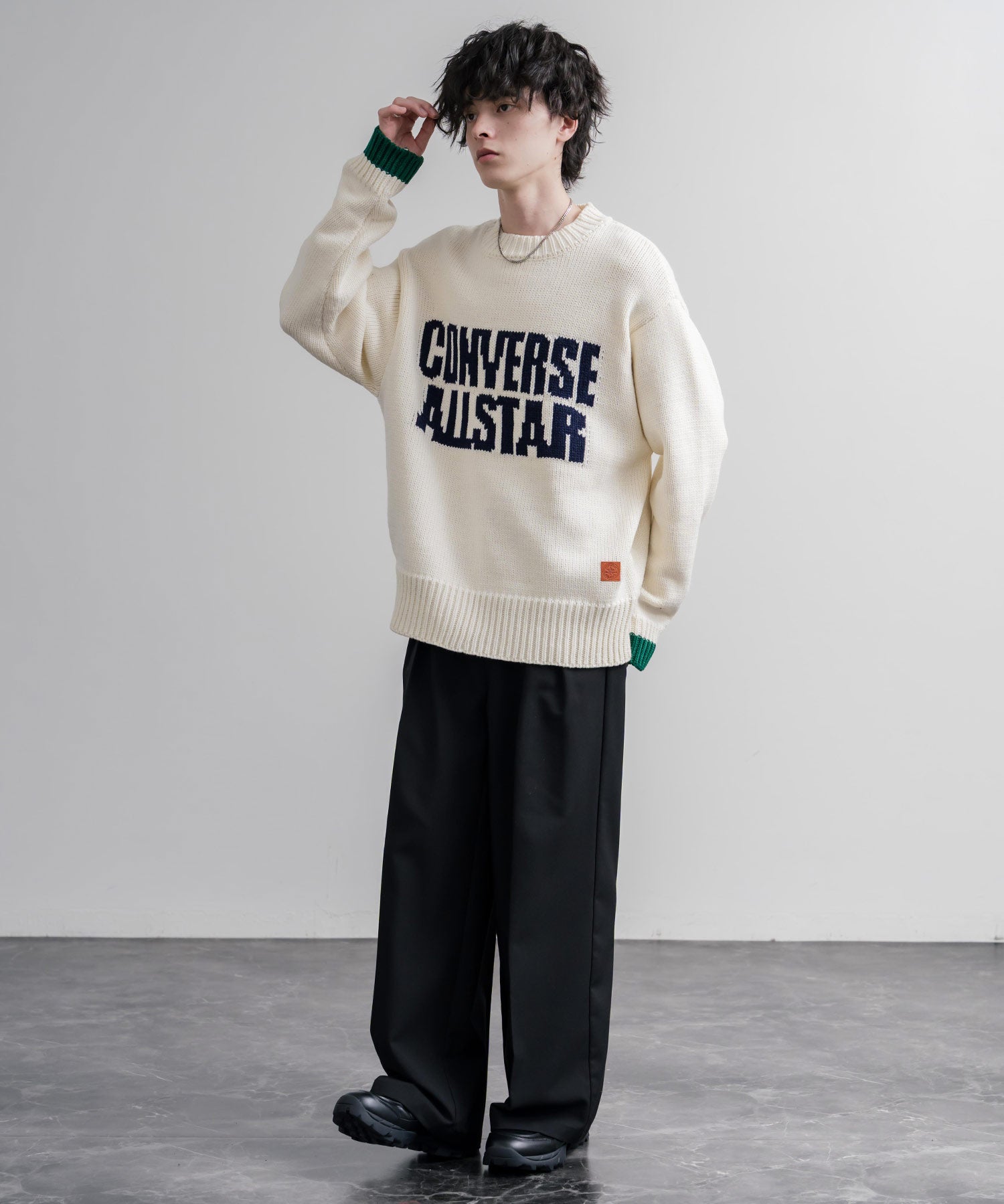 CONVERSE コンバース オーバーサイズローゲージクルーネック長袖ロゴニットセーター 16559
