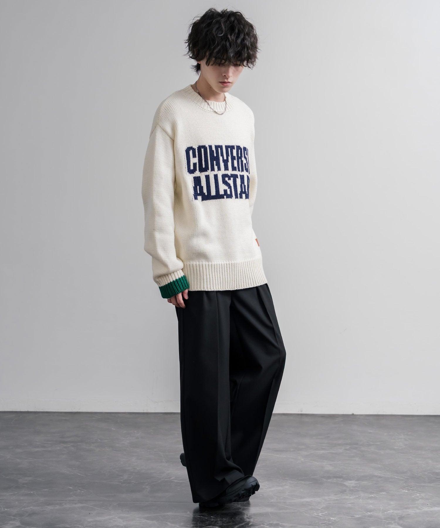 CONVERSE コンバース オーバーサイズローゲージクルーネック長袖ロゴニットセーター 16559