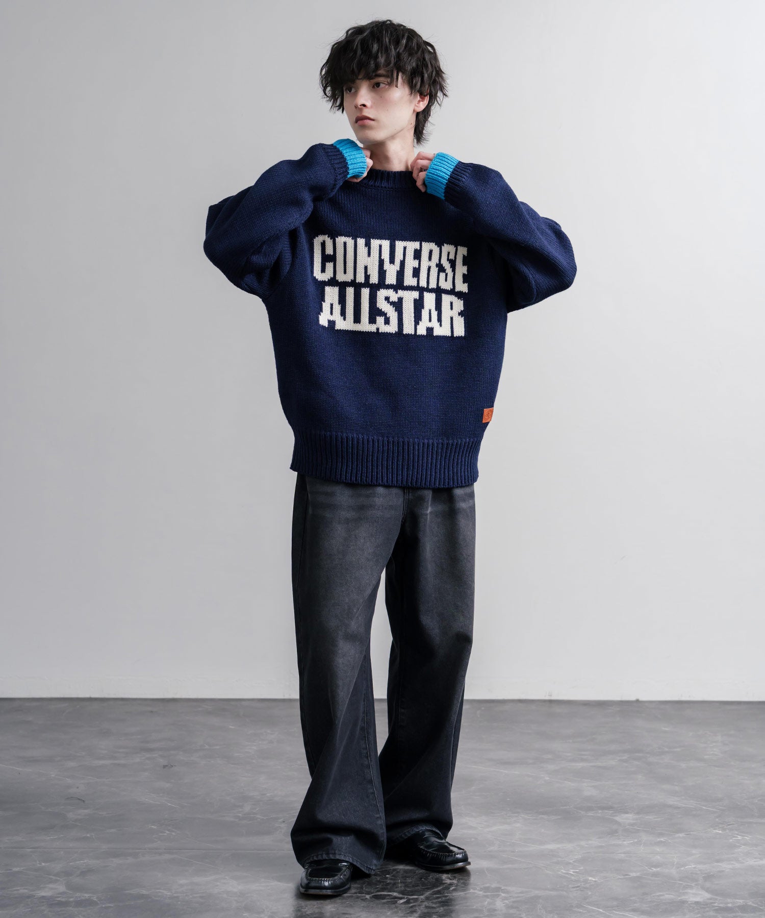 CONVERSE コンバース オーバーサイズローゲージクルーネック長袖ロゴニットセーター 16559