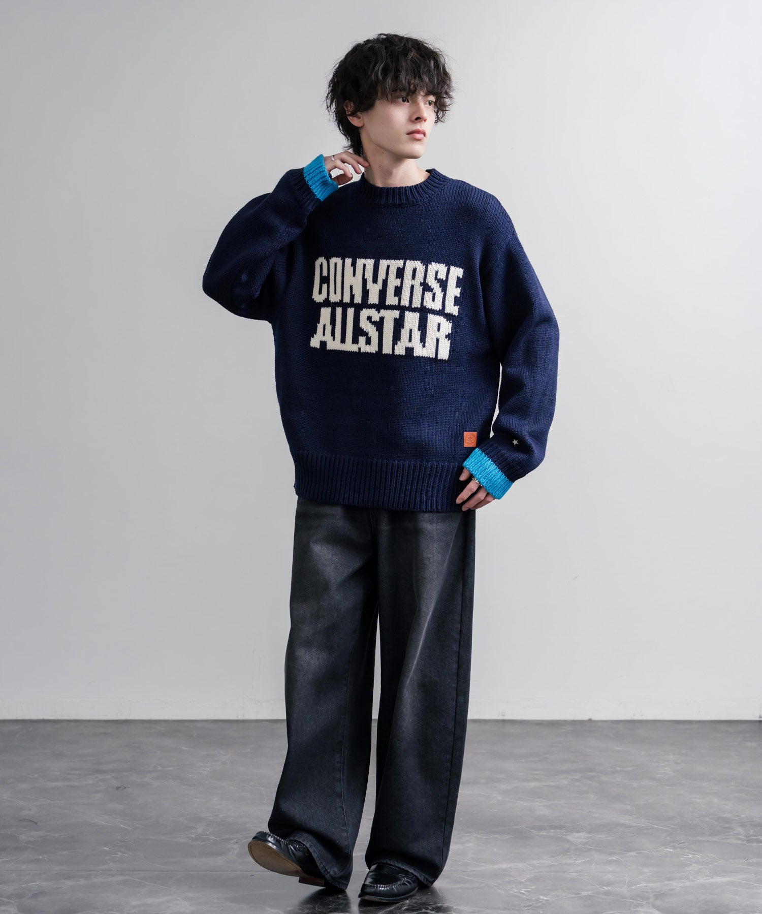 CONVERSE コンバース オーバーサイズローゲージクルーネック長袖ロゴニットセーター 16559