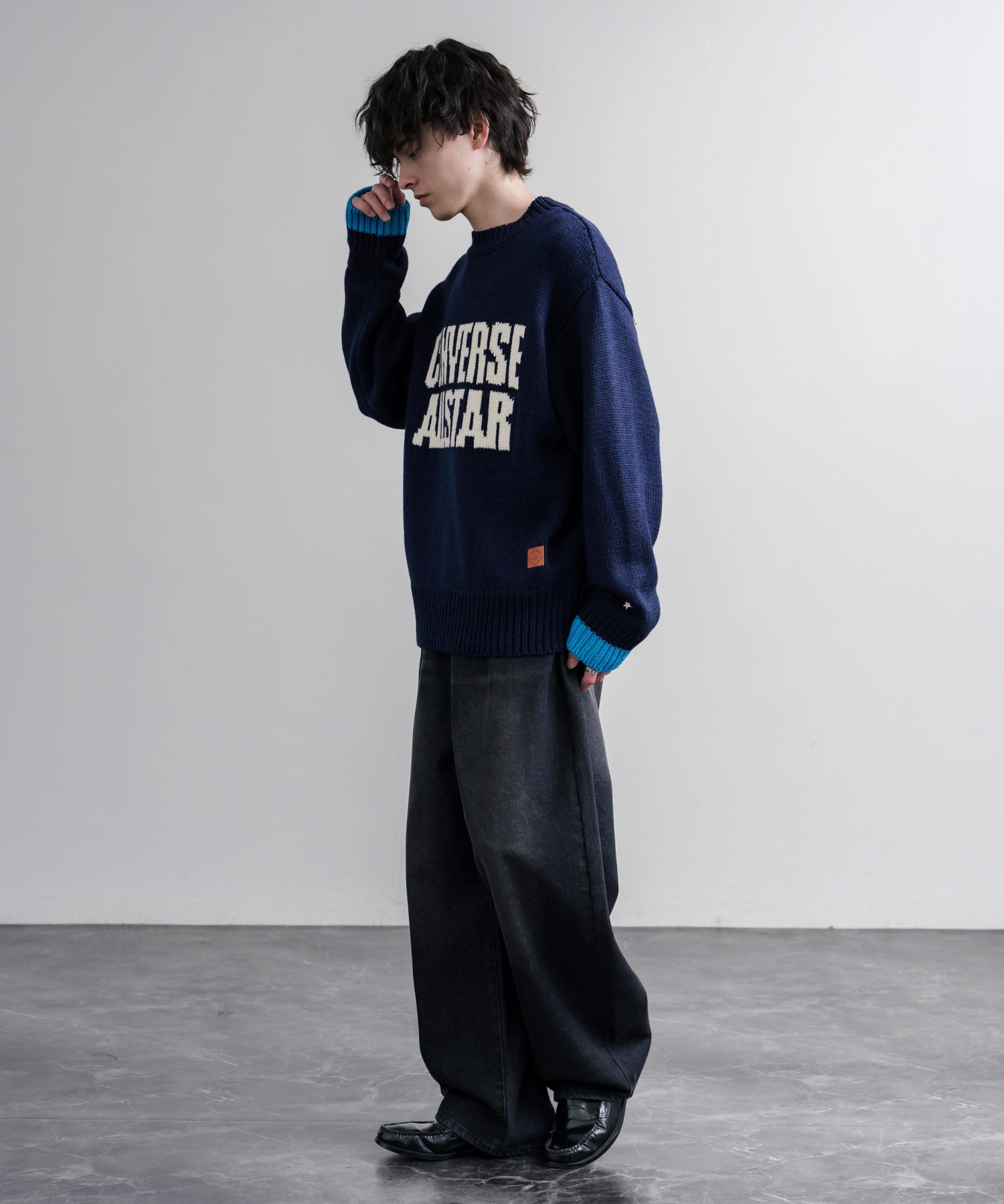 CONVERSE コンバース オーバーサイズローゲージクルーネック長袖ロゴニットセーター 16559