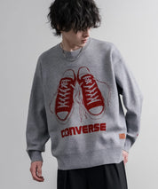 CONVERSE コンバース オーバーサイズダブルジャガードシューズロゴクルーネック長袖ニットセーター 16560