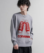 CONVERSE コンバース オーバーサイズダブルジャガードシューズロゴクルーネック長袖ニットセーター 16560