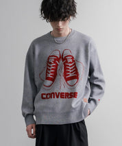 CONVERSE コンバース オーバーサイズダブルジャガードシューズロゴクルーネック長袖ニットセーター 16560