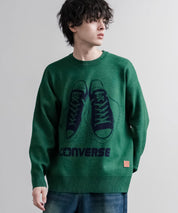CONVERSE コンバース オーバーサイズダブルジャガードシューズロゴクルーネック長袖ニットセーター 16560