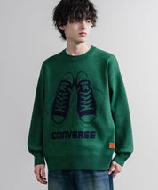 CONVERSE コンバース オーバーサイズダブルジャガードシューズロゴクルーネック長袖ニットセーター 16560