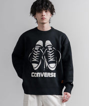 CONVERSE コンバース オーバーサイズダブルジャガードシューズロゴクルーネック長袖ニットセーター 16560
