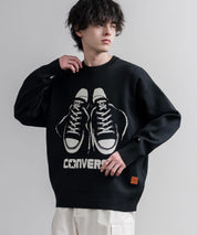 CONVERSE コンバース オーバーサイズダブルジャガードシューズロゴクルーネック長袖ニットセーター 16560