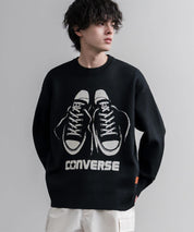CONVERSE コンバース オーバーサイズダブルジャガードシューズロゴクルーネック長袖ニットセーター 16560