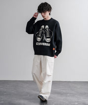 CONVERSE コンバース オーバーサイズダブルジャガードシューズロゴクルーネック長袖ニットセーター 16560