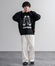 CONVERSE コンバース オーバーサイズダブルジャガードシューズロゴクルーネック長袖ニットセーター 16560