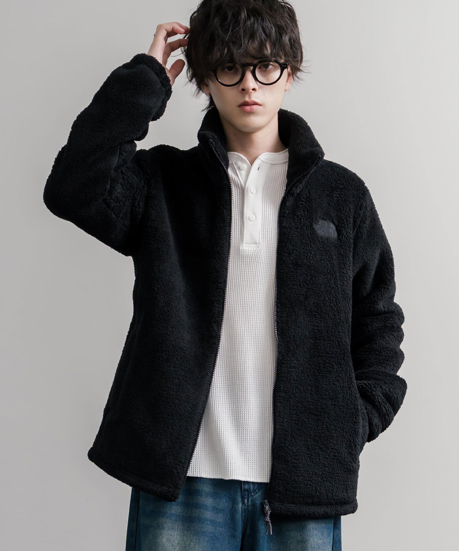 日本未展開モデル THE NORTH FACE WHITE LABEL COMFY ALPHA FLEECE ZIP UP ザ・ノースフェイス ホワイトレーベル ワンポイントロゴ刺繍スタンドカラーシャギーボアフリースジャケット 16563