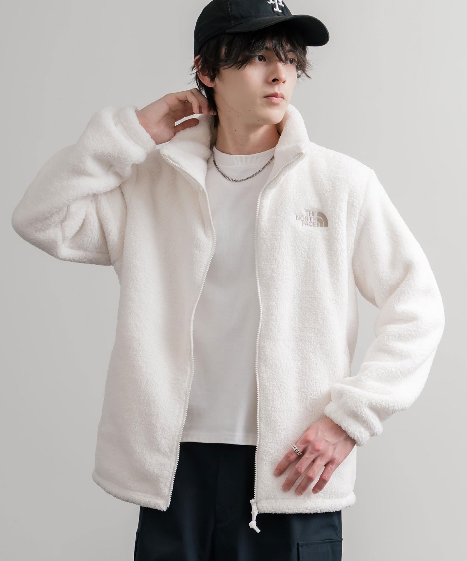 日本未展開モデル THE NORTH FACE WHITE LABEL COMFY ALPHA FLEECE ZIP UP ザ・ノースフェイス ホワイトレーベル ワンポイントロゴ刺繍スタンドカラーシャギーボアフリースジャケット 16563