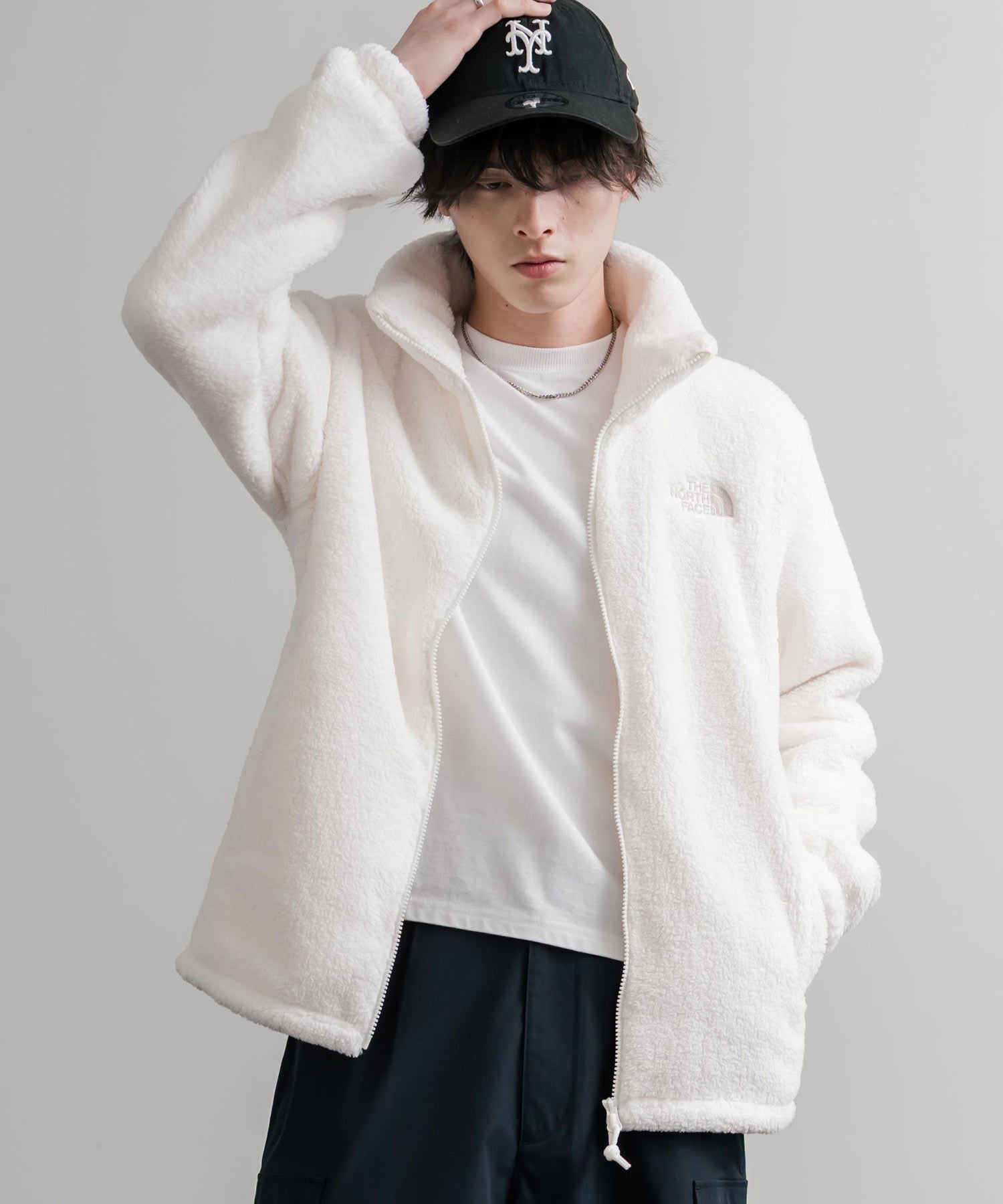 日本未展開モデル THE NORTH FACE WHITE LABEL COMFY ALPHA FLEECE ZIP UP ザ・ノースフェイス ホワイトレーベル ワンポイントロゴ刺繍スタンドカラーシャギーボアフリースジャケット 16563