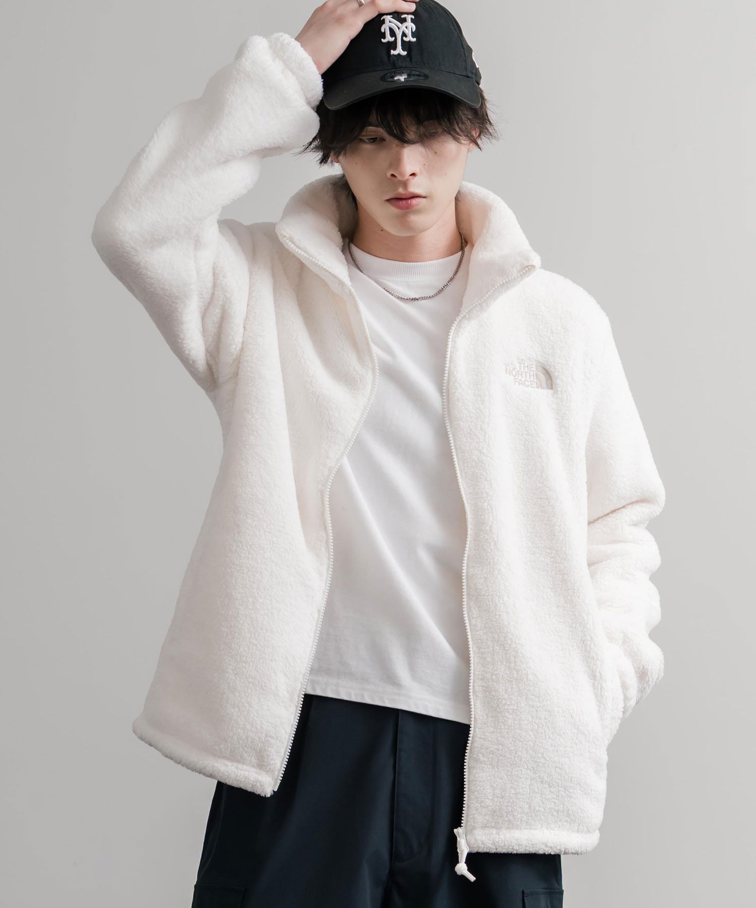 日本未展開モデル THE NORTH FACE WHITE LABEL COMFY ALPHA FLEECE ZIP UP ザ・ノースフェイス ホワイトレーベル ワンポイントロゴ刺繍スタンドカラーシャギーボアフリースジャケット 16563