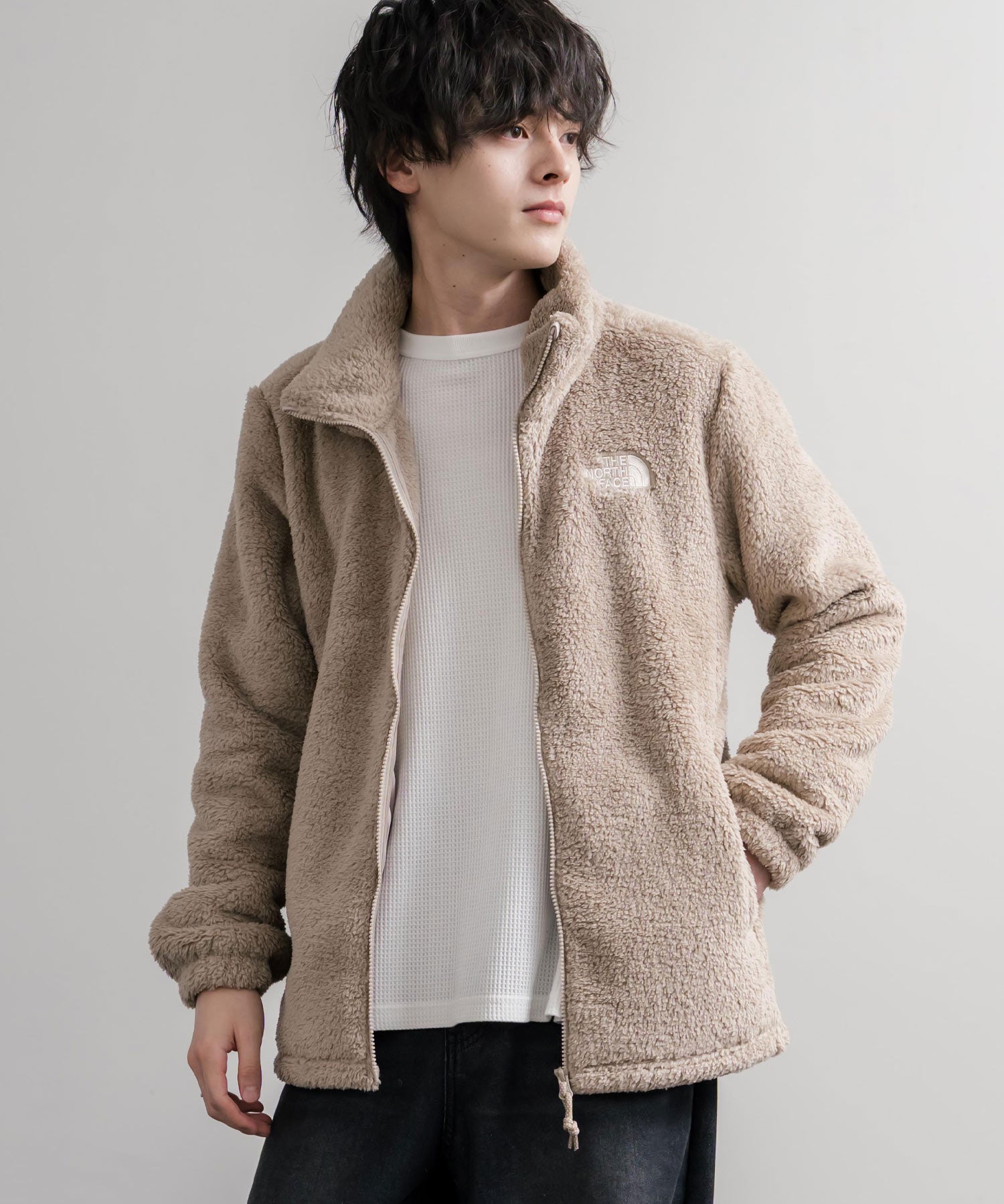 日本未展開モデル THE NORTH FACE WHITE LABEL COMFY ALPHA FLEECE ZIP UP ザ・ノースフェイス ホワイトレーベル ワンポイントロゴ刺繍スタンドカラーシャギーボアフリースジャケット 16563