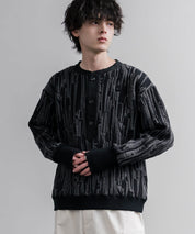 Upscape Audience アップスケープオーディエンス 日本製 国産「尾州」マルチカラーストライプ幾何柄コットンキルトフィンガーホール付き布帛ヘンリーネックスウェットトレーナー/中綿キルトジャガードニット AUD6742 16566