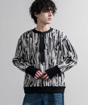 Upscape Audience アップスケープオーディエンス 日本製 国産「尾州」マルチカラーストライプ幾何柄コットンキルトフィンガーホール付き布帛ヘンリーネックスウェットトレーナー/中綿キルトジャガードニット AUD6742 16566