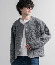 Upscape Audience アップスケープオーディエンス 日本製 国産 尾州ダイヤ柄コットンキルトフィンガーホール付きノーカラースナップボタンジャケット AUD7419 16567