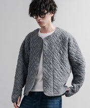 Upscape Audience アップスケープオーディエンス 日本製 国産 尾州ダイヤ柄コットンキルトフィンガーホール付きノーカラースナップボタンジャケット AUD7419 16567
