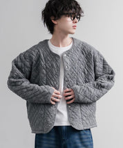 Upscape Audience アップスケープオーディエンス 日本製 国産 尾州ダイヤ柄コットンキルトフィンガーホール付きノーカラースナップボタンジャケット AUD7419 16567