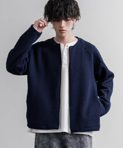 Upscape Audience アップスケープオーディエンス 日本製 国産 尾州コットンキルトノーカラーダブルジップジャケット AUD7411 16568