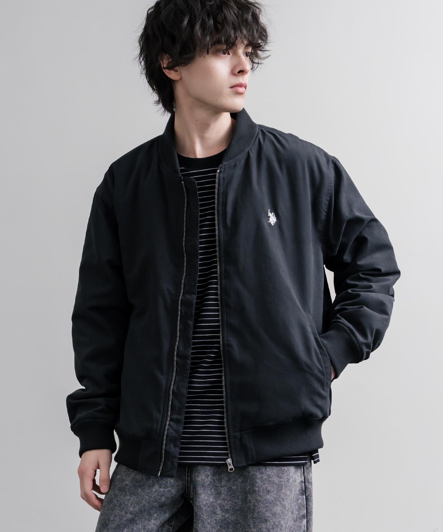 U.S. POLO ASSN. ユーエスポロアッスン オーバーサイズピーチスキン中綿MA-1型リブブルゾン/フライトジャケット 16569