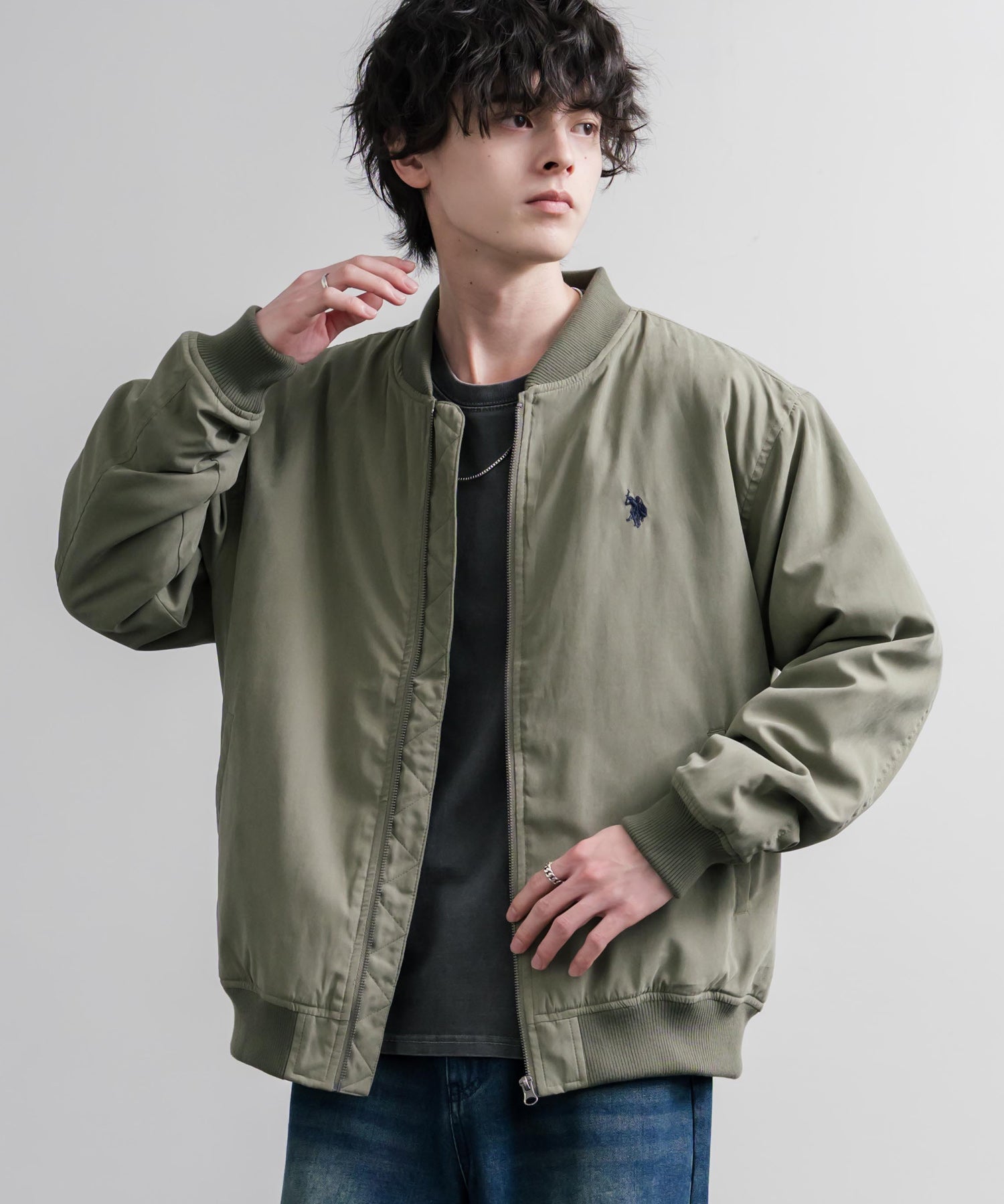 U.S. POLO ASSN. ユーエスポロアッスン オーバーサイズピーチスキン中綿MA-1型リブブルゾン/フライトジャケット 16569