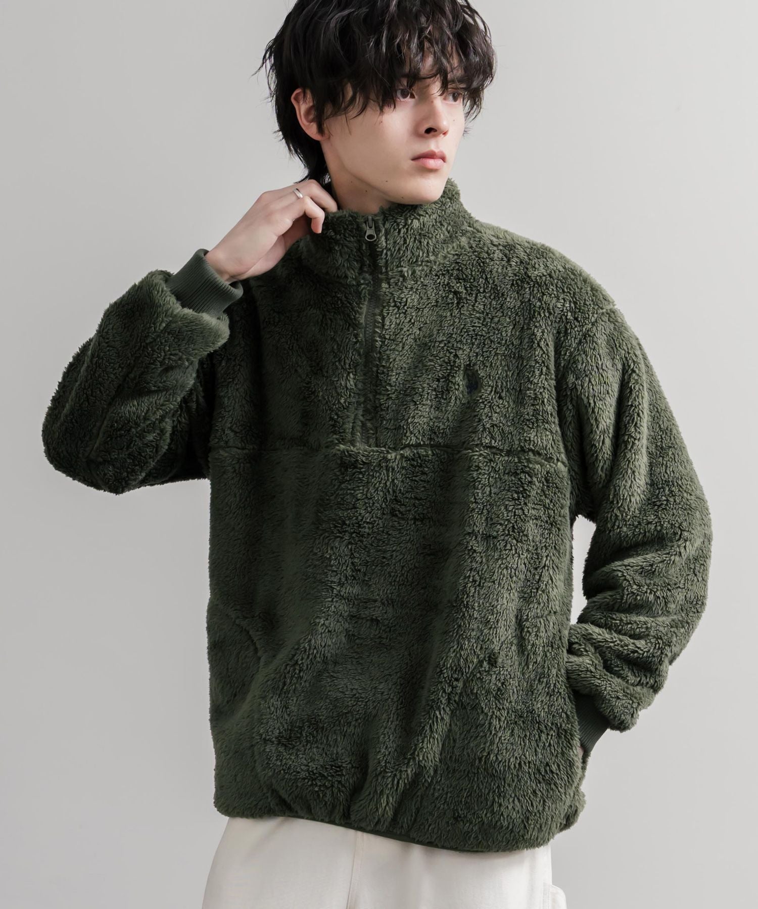 U.S. POLO ASSN. ユーエスポロアッスン ハーフジップダブルフェイスボアフリースプルオーバー/スタンドネックボアトレーナー  16582