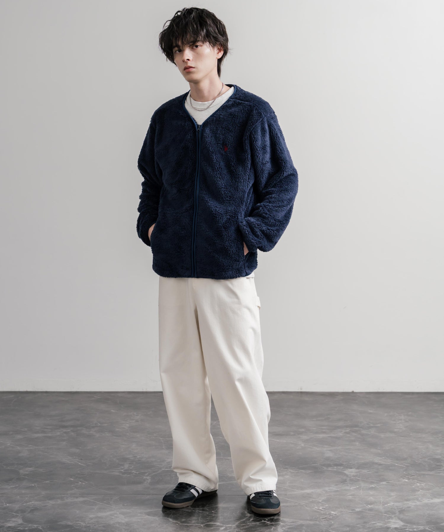 U.S. POLO ASSN. ユーエスポロアッスン ダブルフェイスボアフリースノーカラージップカーディガン/フルジップロゴ刺繍ボアジャケット 16583