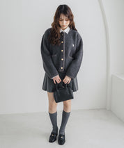 U.S. POLO ASSN. ユーエスポロアッスン W's オーバーサイズワンポイントロゴ刺繍ノーカラーニットボアジャケット/ゴールドボタンニットカーディガン 16584