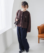 U.S. POLO ASSN. ユーエスポロアッスン W's オーバーサイズワンポイントロゴ刺繍ノーカラーニットボアジャケット/ゴールドボタンニットカーディガン 16584