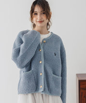 U.S. POLO ASSN. ユーエスポロアッスン W's オーバーサイズワンポイントロゴ刺繍ノーカラーニットボアジャケット/ゴールドボタンニットカーディガン 16584