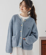 U.S. POLO ASSN. ユーエスポロアッスン W's オーバーサイズワンポイントロゴ刺繍ノーカラーニットボアジャケット/ゴールドボタンニットカーディガン 16584