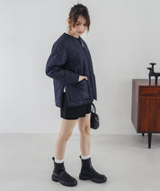 U.S. POLO ASSN. ユーエスポロアッスン W's 2WAYリバーシブルワンポイントロゴ刺繍中綿ノーカラーキルトジャケット/ボアジャケット 16585