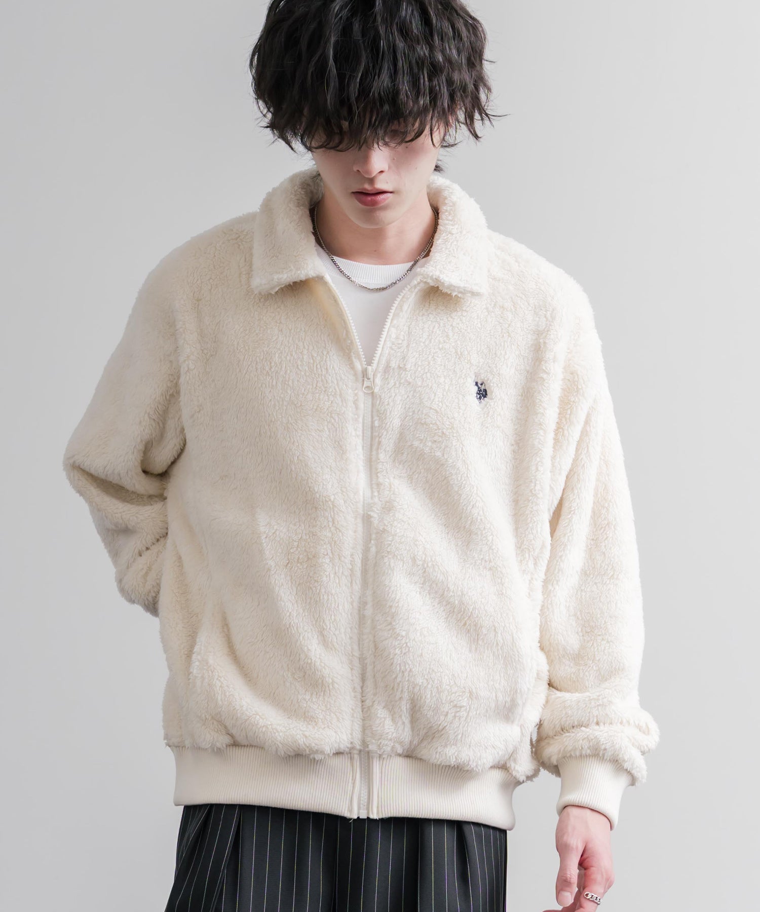 U.S. POLO ASSN. ユーエスポロアッスン オーバーサイズダブルフェイスボアフリースポロ襟フルジップジャケット 16644
