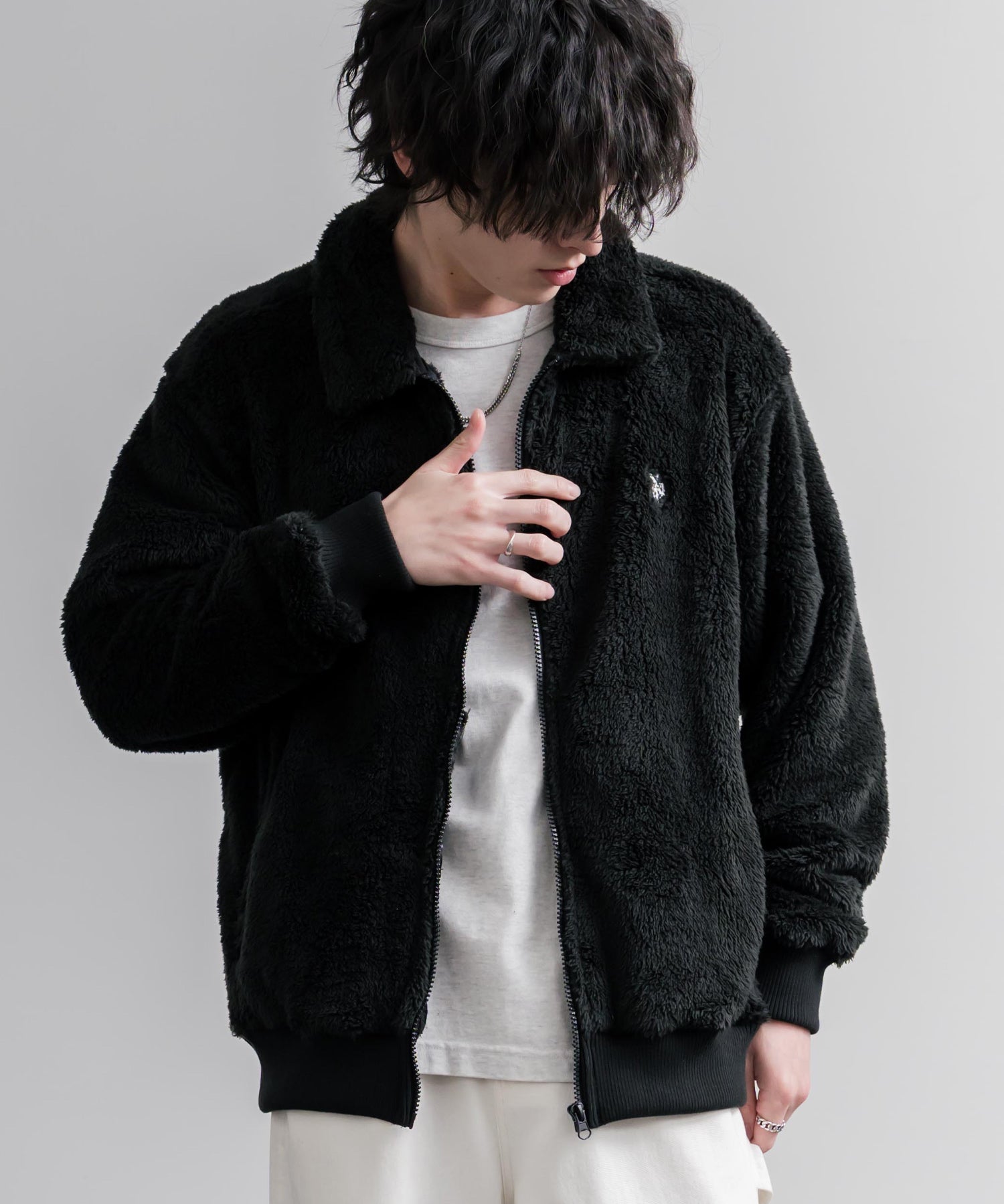U.S. POLO ASSN. ユーエスポロアッスン オーバーサイズダブルフェイスボアフリースポロ襟フルジップジャケット 16644