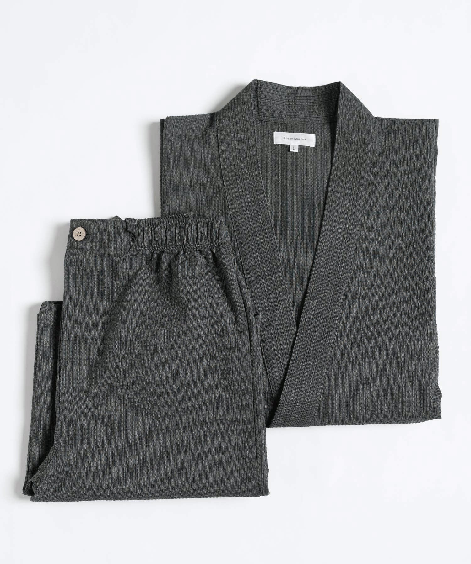 しじら織り甚平 上下セット 無地/ストライプ 14156