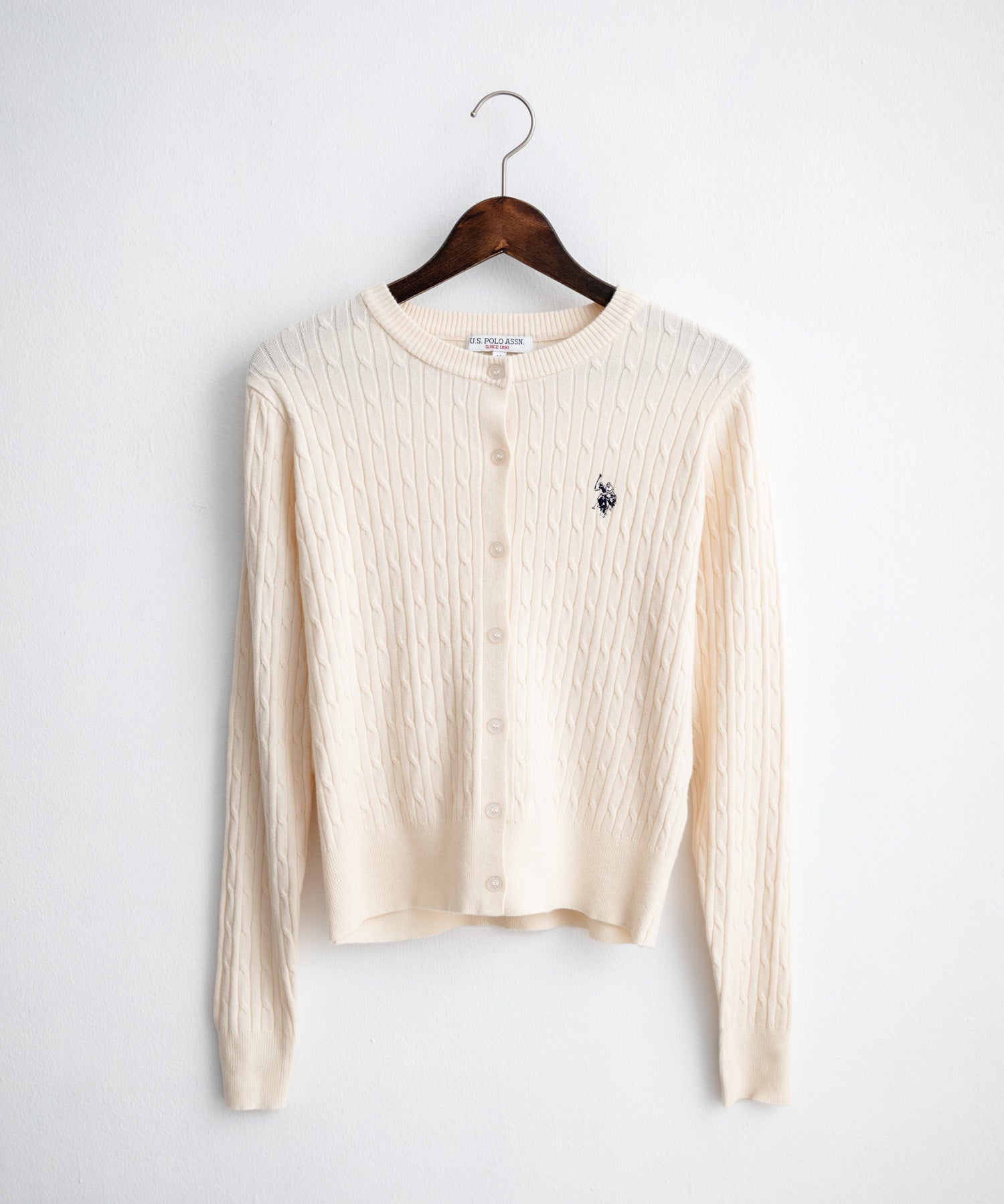 U.S. POLO ASSN. ユーエスポロアッスン W's ワンポイントロゴ刺繍ケーブルニット長袖カーディガン 16456