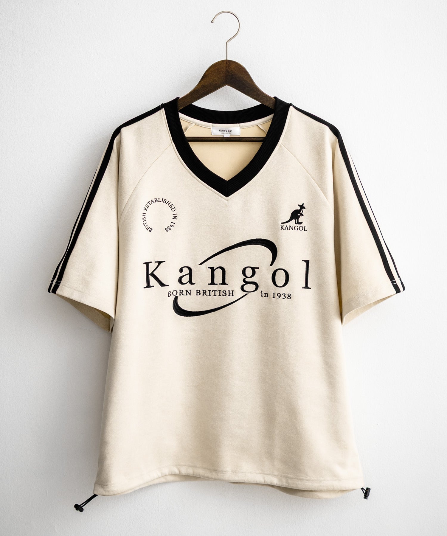 KANGOL カンゴール 別注コラボ オーバーサイズカットスエードワンポイントロゴ刺繍袖ライン半袖ゲームシャツ